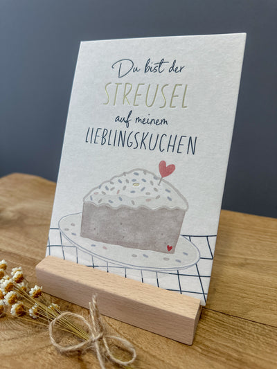 Postkarte Goldfolie Streuselkuchen DIN A6