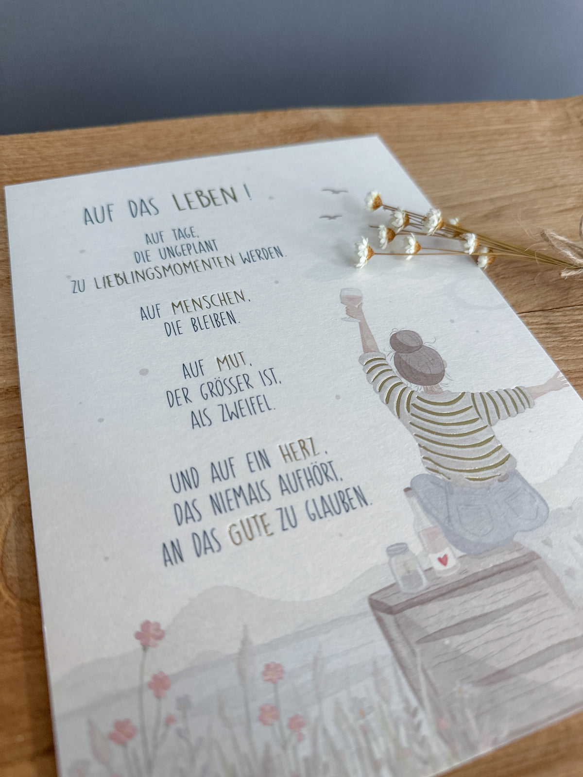 Postkarte Goldprägung Auf das Leben DIN A5