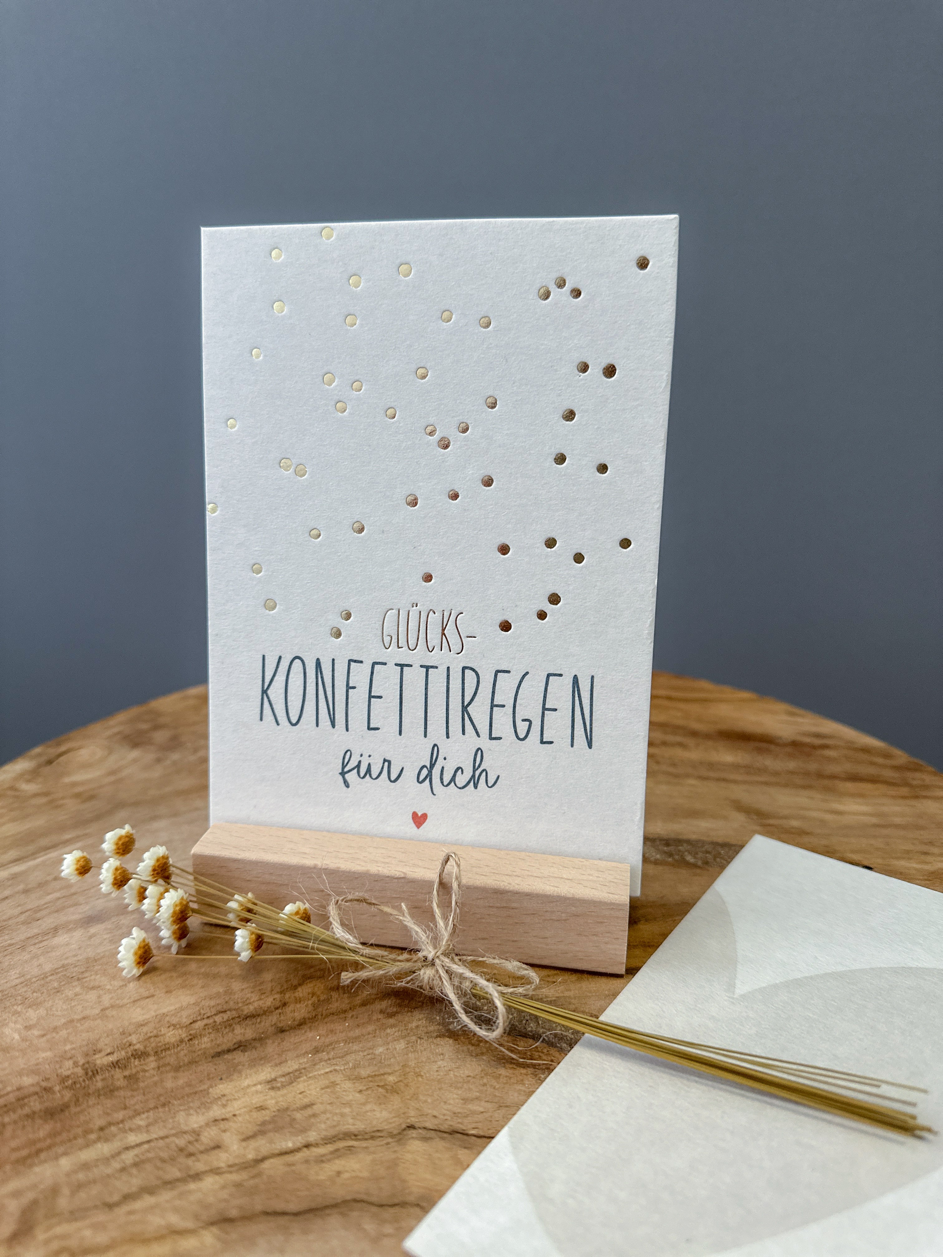 Postkarte Goldprägung Konfettiregen DIN A6