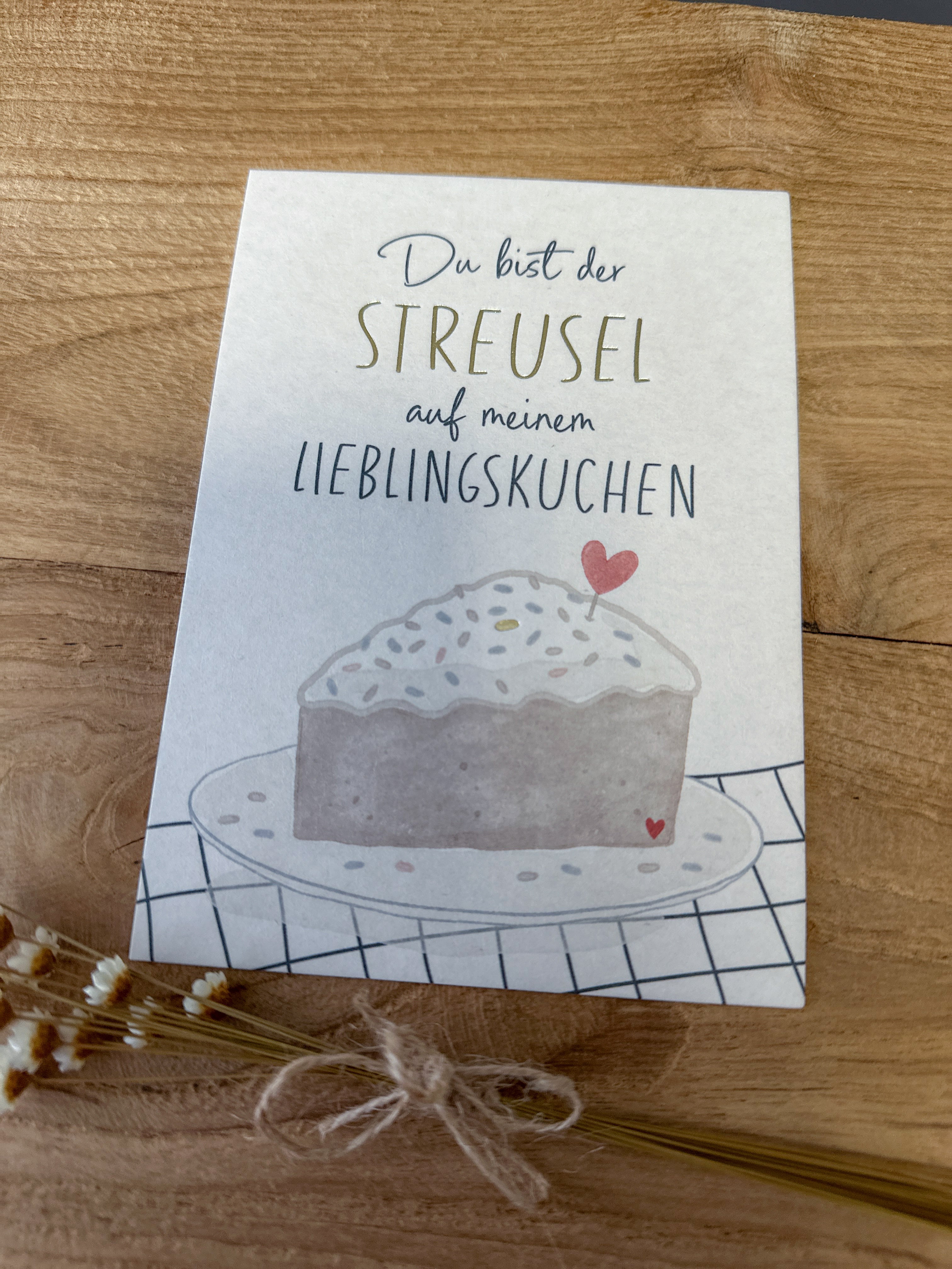 Postkarte Goldfolie Streuselkuchen DIN A6