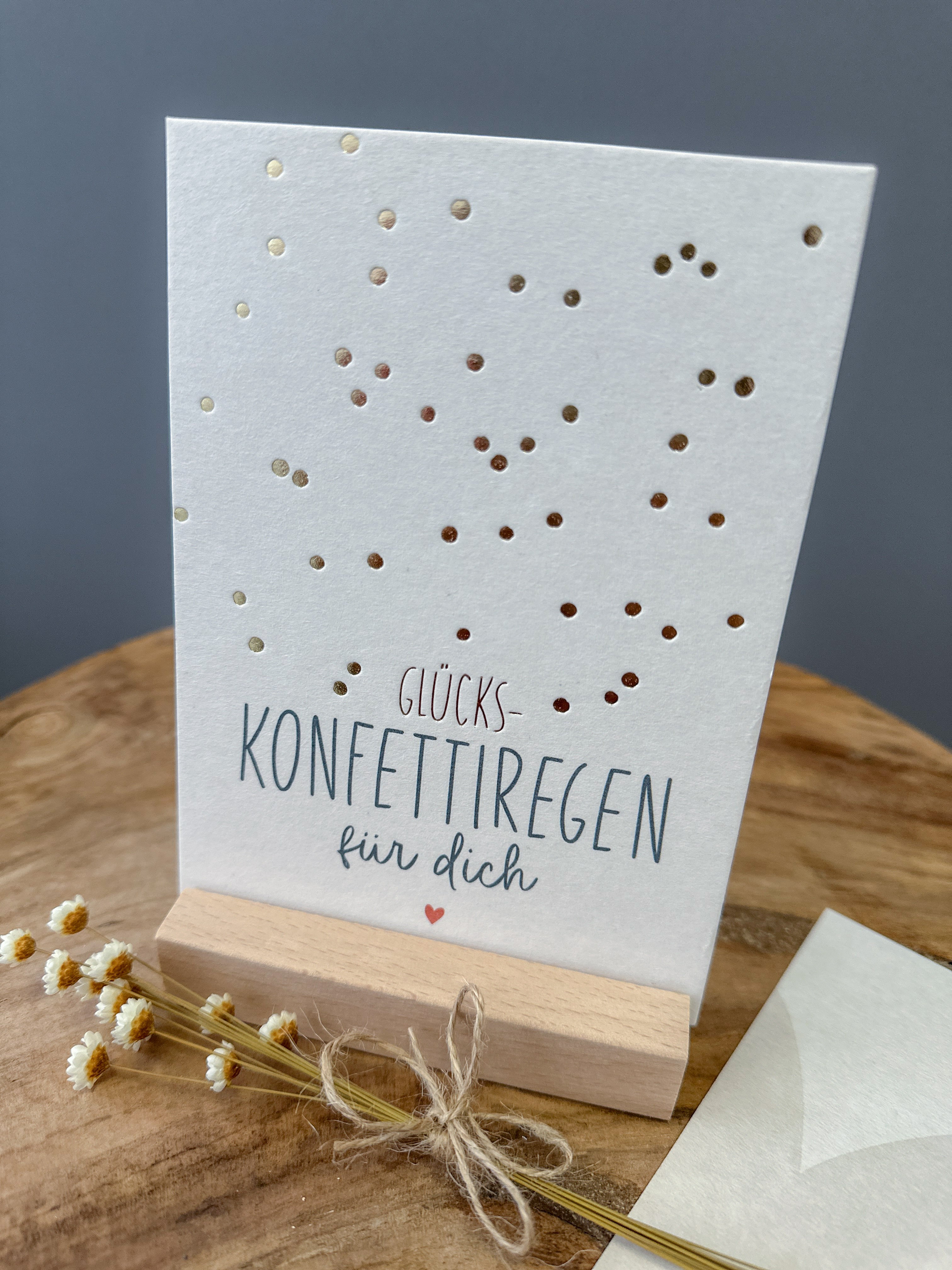 Postkarte Goldprägung Konfettiregen DIN A6