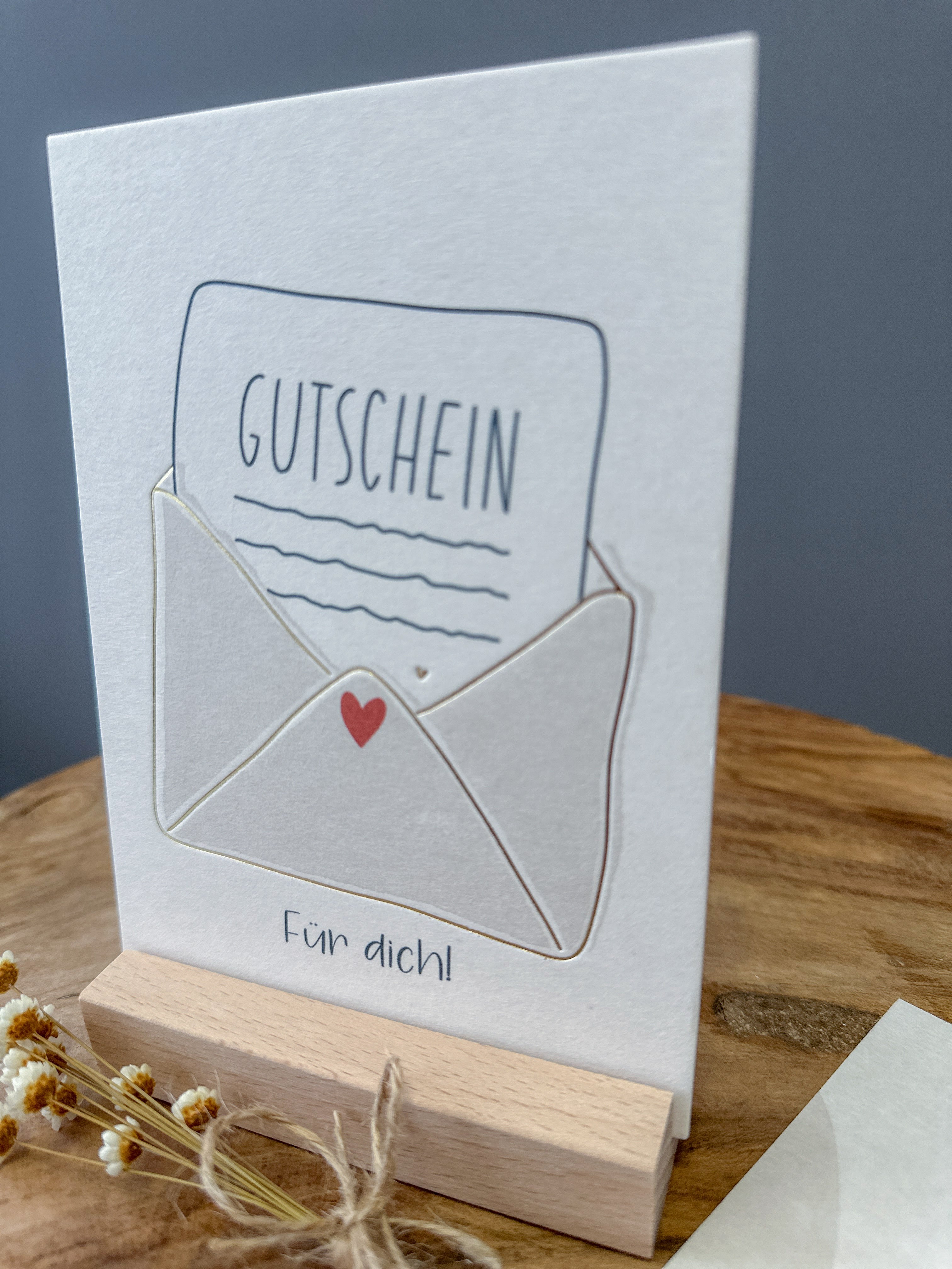Postkarte Goldprägung Gutschein DIN A6